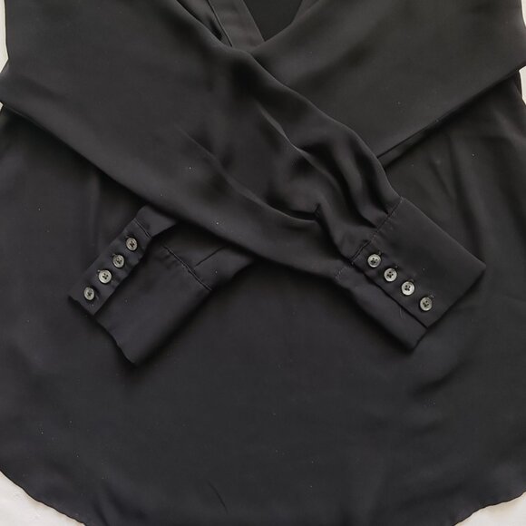 Ann Taylor Black V-Neck Blouse Long Sleeve Button Cuff Shirt Size XS Professiona - Picture 3 of 14